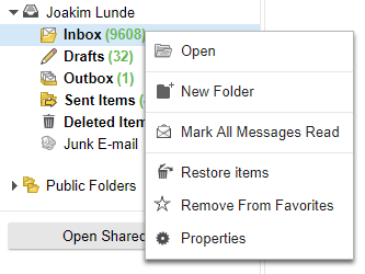 Context menu of a folder