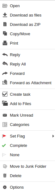 Context menu from a mail message